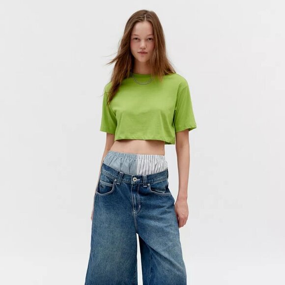 NWT Urban Outfitters BDG Boyfriend Lime Green Cropped Boxy Tee - Picture 4 of 5